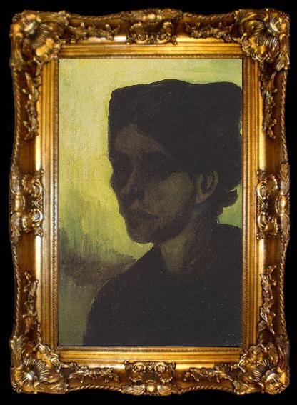 framed  Vincent Van Gogh Head of a young peasant woman with a dark hood, ta009-2